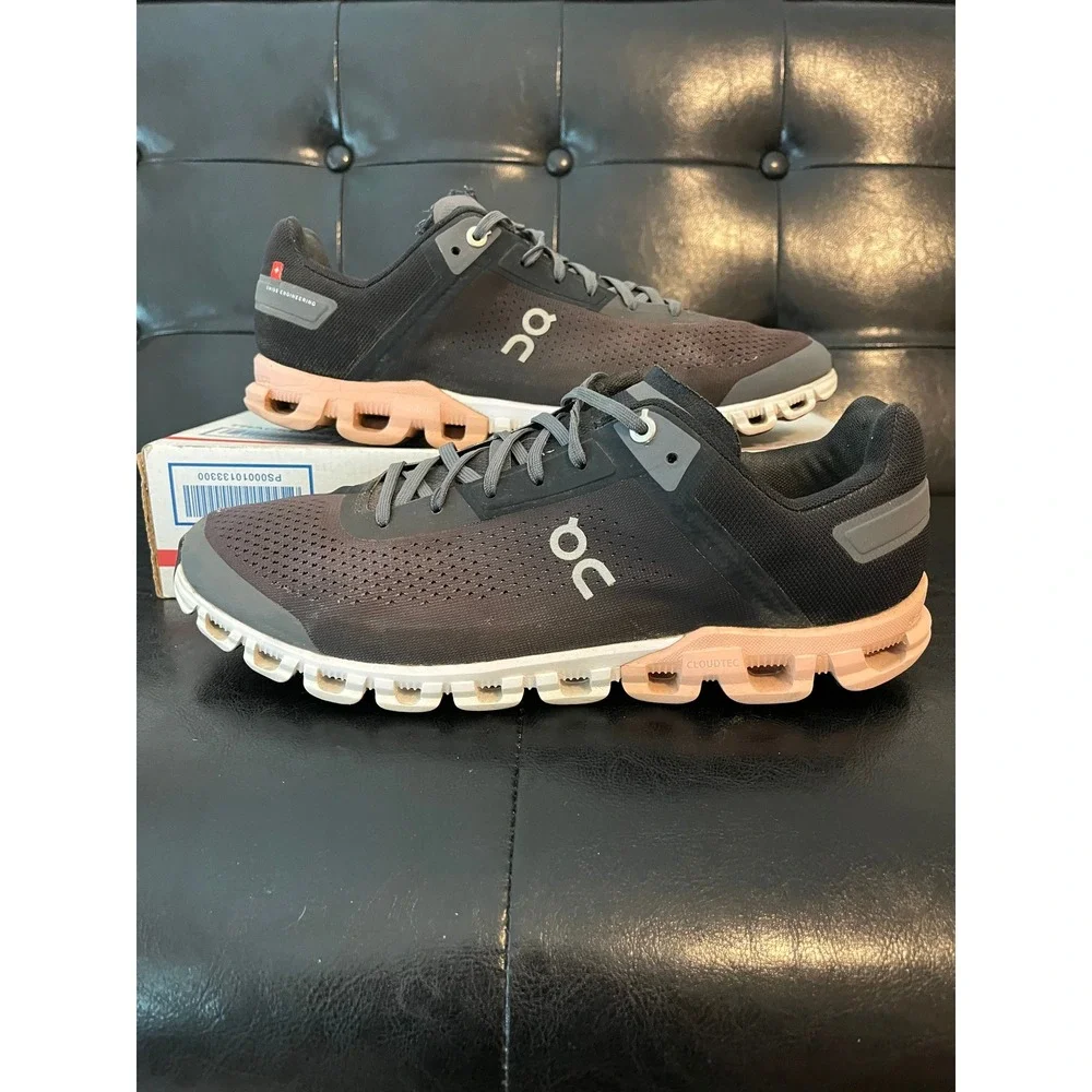 On Cloudflow Black Grey Peach